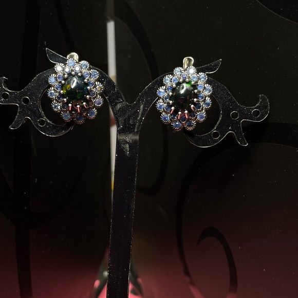 Genuine Black Opal and sapphire earrings - Picture 2 of 6